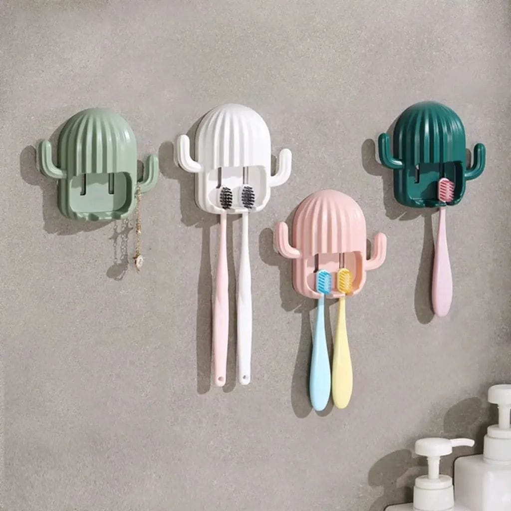 Gantungan Tempel Tempat Sikat Gigi Model Kaktus Toothbrush Holders / Gantungan Tempel Dinding Tempat Sikat Gigi Bentuk Kaktus / Hook Tempat Penyimpanan Gantung Alat Cukur Karet Kuncir Kain Lap Baju Handuk Kunci / Wall Mounted Toothbrush Holder Cactus