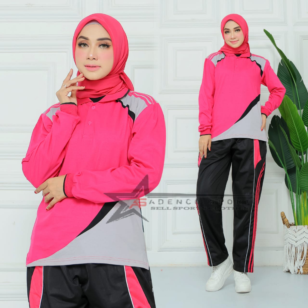 Baju Olahraga Wanita 1 Set / Setelan Baju Olahraga  Kerah Wanita Lengan Panjang / seragam olahraga