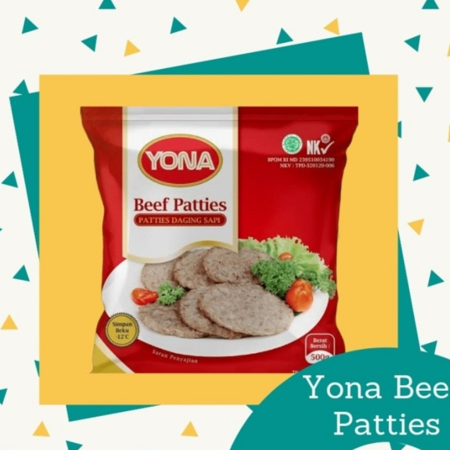 

YONA BEEF PATTIES 500GR, DAGING SAPI 100% HALAL, U/BURGER ISI 10PCS