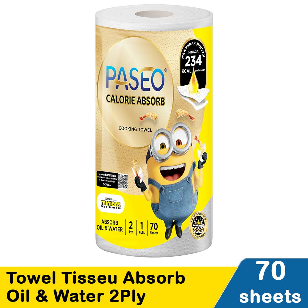 Paseo Calorie Absorbs Cooking Towel Roll White Emboss 70 Sheets 3 Rolls x 3 Packs