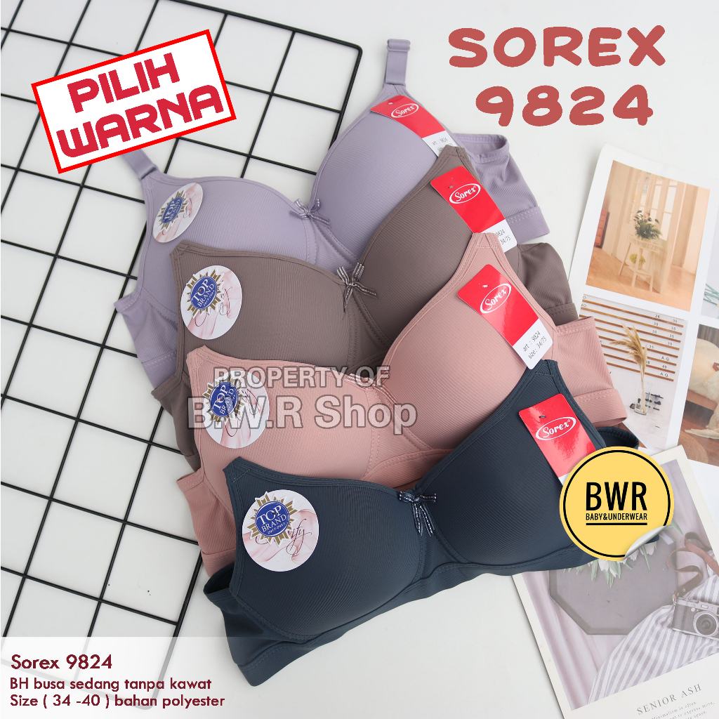 Bra  Bh Sorex 9824  | BH Busa Sedang Tanpa Kawat Cup Salur Pita mungil  Kancing 3 | Bwr