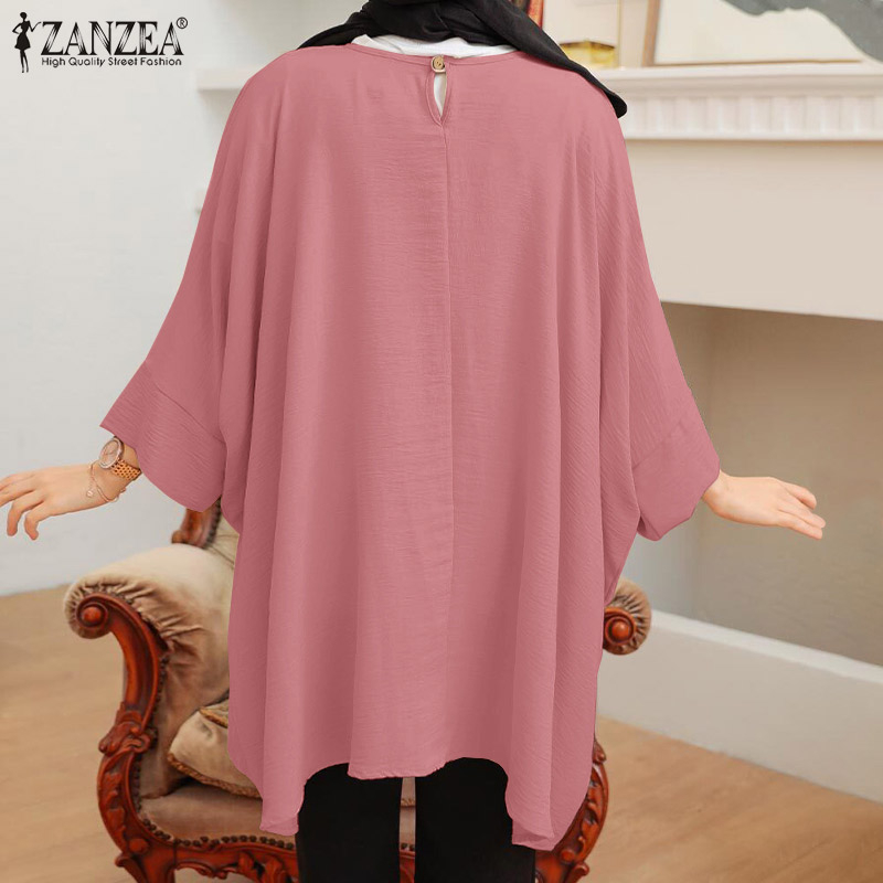 ZANZEA Women Muslim Daily 3/4 Bat Sleeves Loose Solid Color Blouses