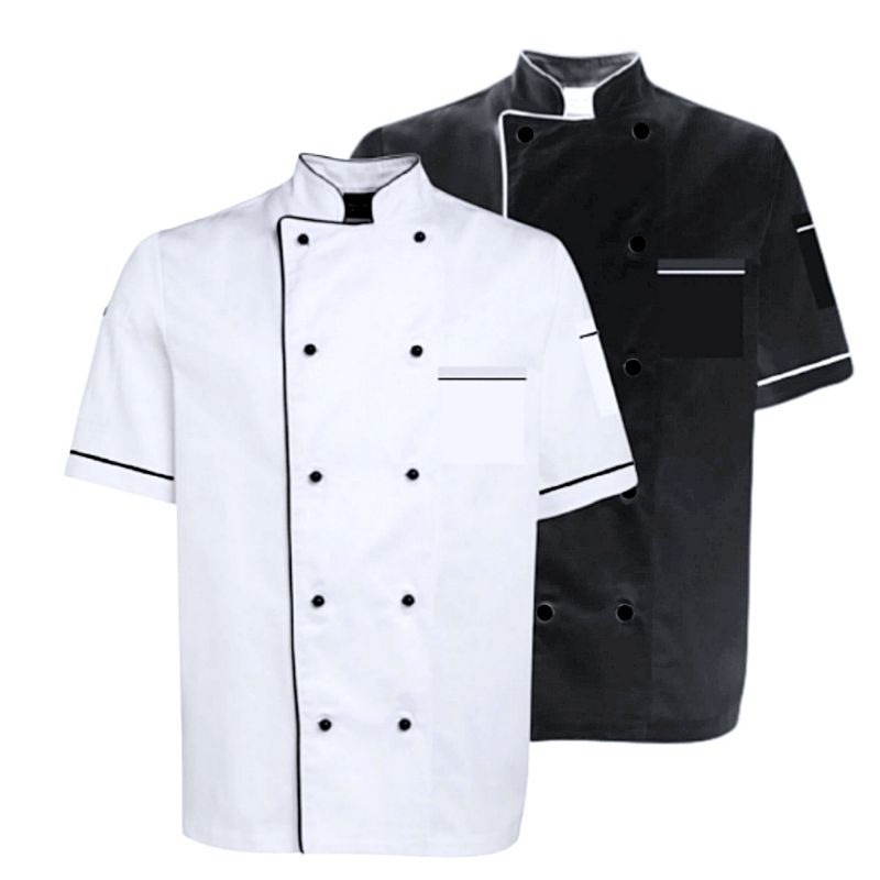 Baju Koki Chef Jacket Lengan Pendek Seragam Koki Unisex Pria Wanita