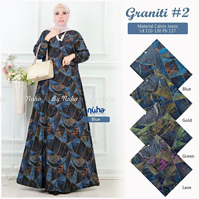 Elnara Maxy - Gamis Wanita Jumbo Calvin jeans Terbaru LD110-125 / Graniti / 023-7413