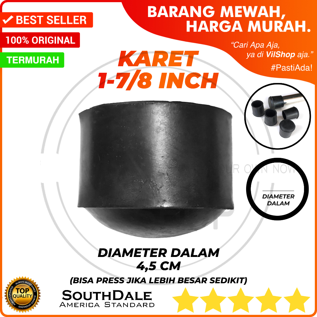 TAPAK KARET BULAT 1-7/8" DIAMETER DALAM 4,5 CM / ALAS KAKI PIPA BESI 1 7/8 17/8 INCH INCI 45 MM 45MM