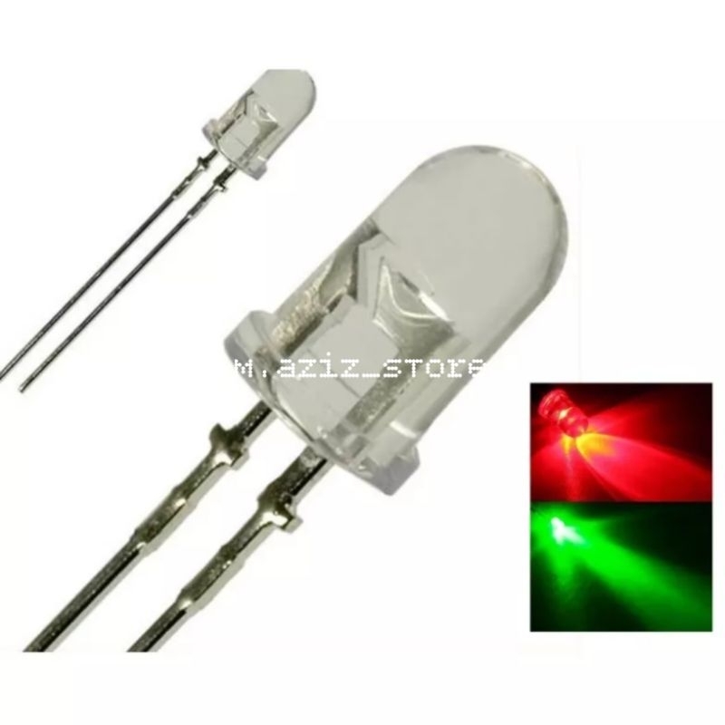 10pcs LAMPU LED 5MM 2WARNA MERAH KEDIP HIJAU