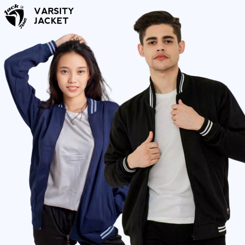 [ PREMIUM QUALITY ] Jaket Bomber Baseball Varsity Polos Zipper Resleting Fleece Pria Wanita JACKJEANS.ID