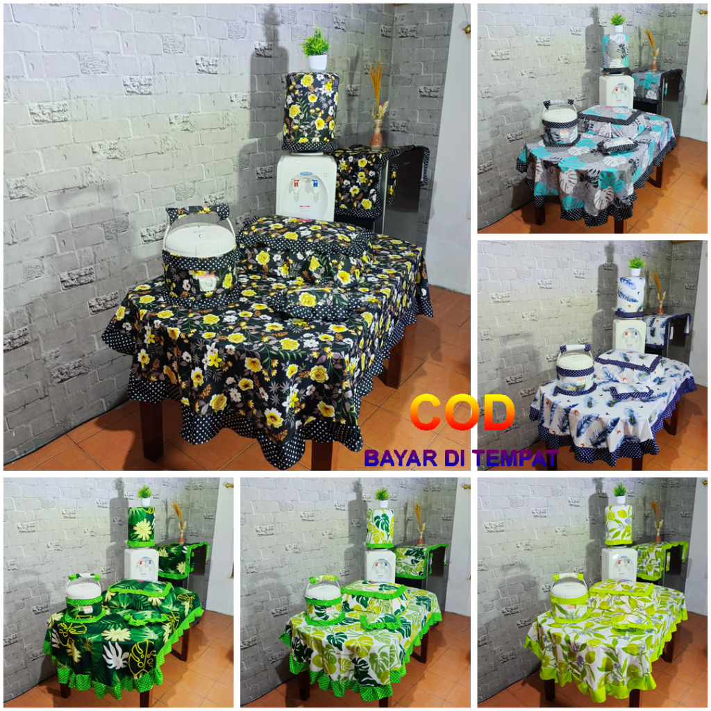 ✅COD GROSIR KITCHEN SET MURAH (DAPAT 8 PCS) SARUNG COVER GALON MEJIKOM MAGICOM TUDUNG SAJI PERSEGI PANJANG TAPLAK TUTUP KULKAS ALAS MEJA MAKAN OVAL KOTAK TEMPAT TISU TISSUE ANEKA PERLENGKAPAN HOME DECOR HIASAN DEKORASI DAPUR RUMAH