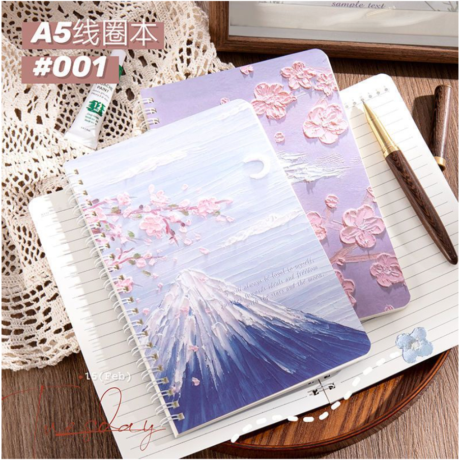 【GOGOMART】Buku Tulis Catatan Notebook Ring A5 / Notebook Journal / Buku Tulis A5 Spiral Notebook Aesthetic / Spiral Buku Agenda - Pemandangan 3D