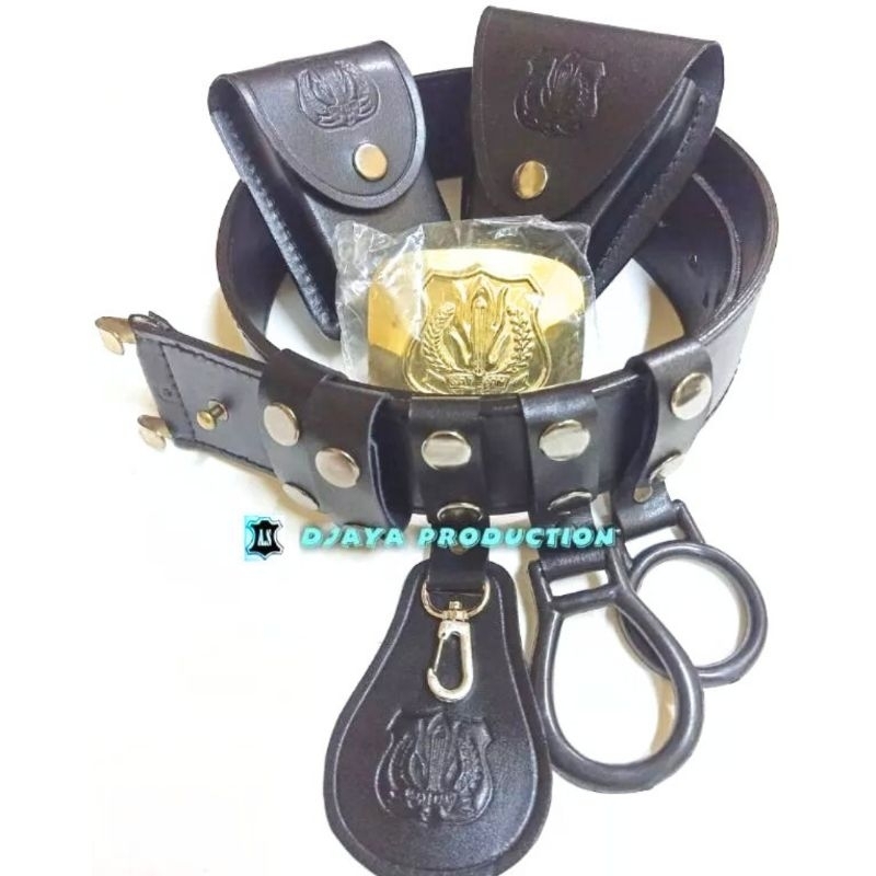 kopel sabuk security cap satpam kulit asli hitam lengkap sarung borgol kotak magazen tunggal