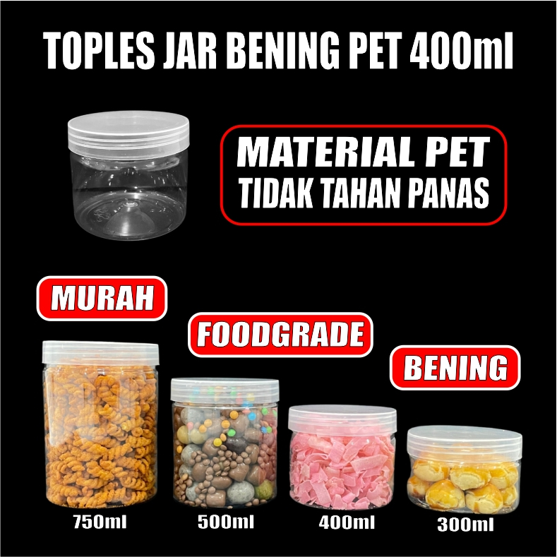 Toples Plastik Jar Silinder Bening Pet 400ml Per Pcs Tempat Kue Kering