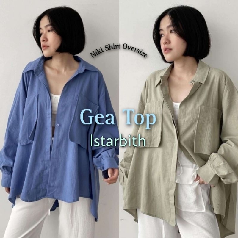 Kemeja Linen Crinkel Oversize - Gea Top Niki Shirt - Kemeja Oversize Linen 2 Pocket - Atasan Wanita