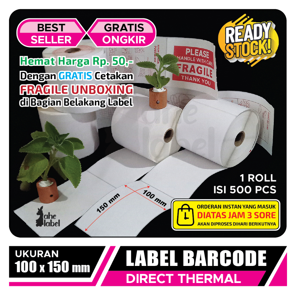 

STICKER LABEL BARCODE 100x150 MM THERMAL 100x150MM 500 PCS