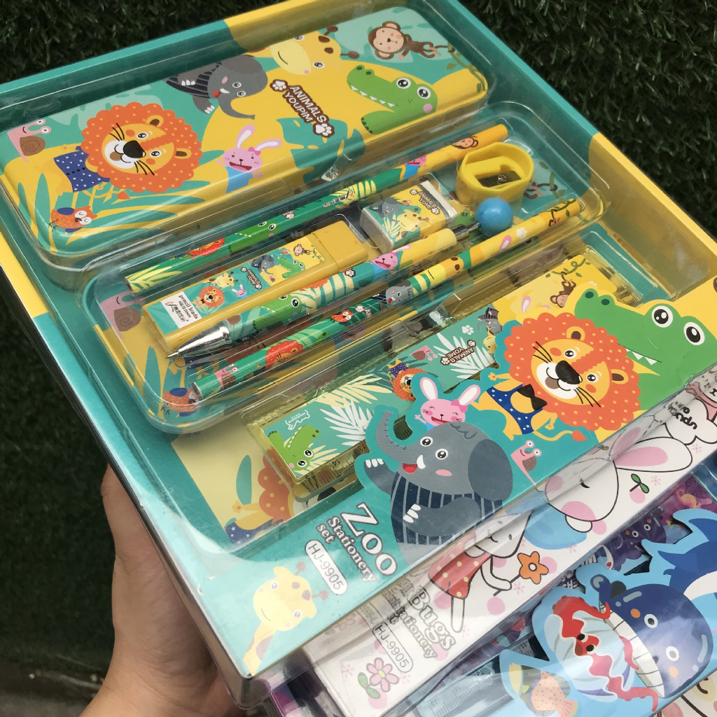 RETAILY 2010STATIONARYSET Kotak Pensil Anak Set 7In1 Stationery Alat Tulis Kotak Pensil Karakter