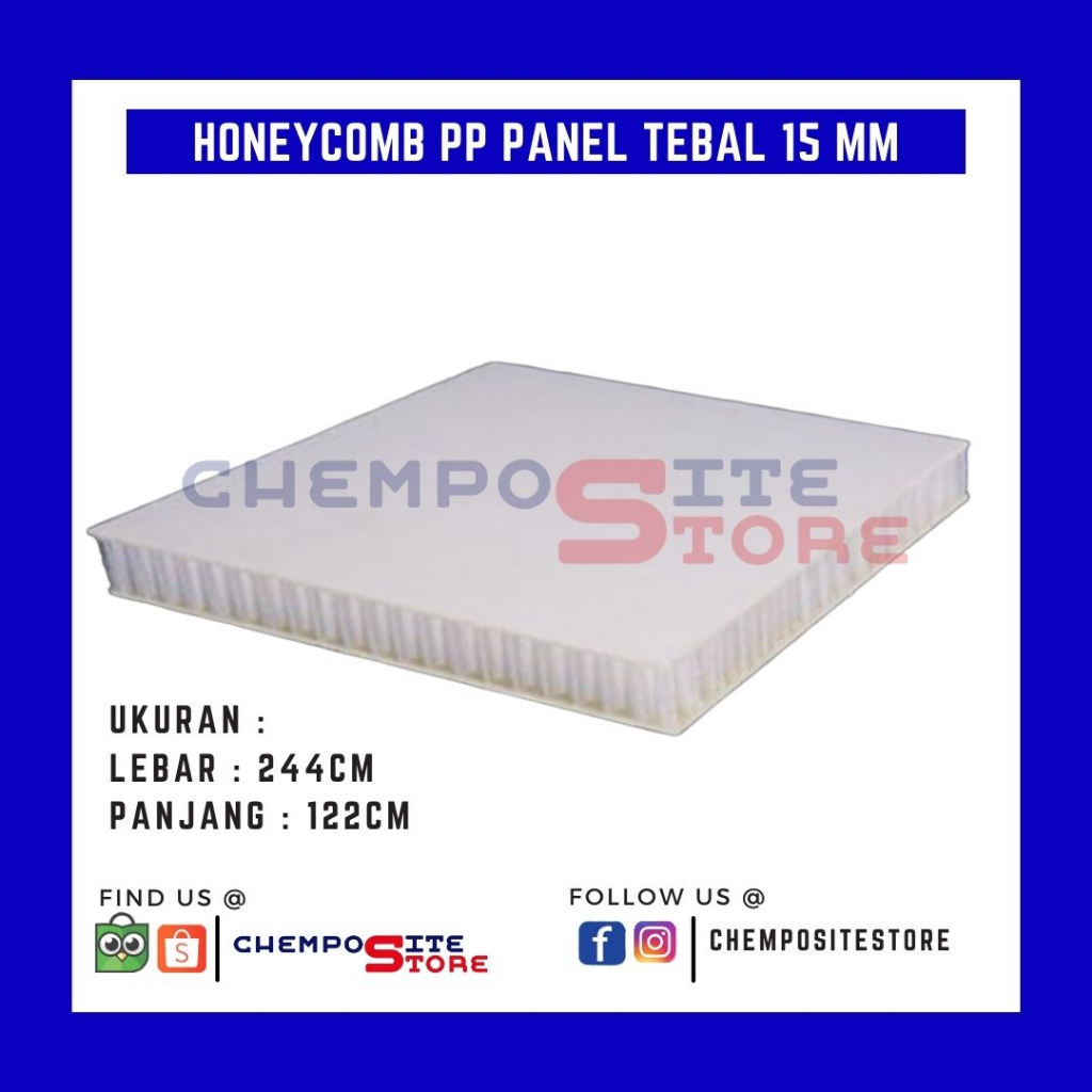 honeycomb PP panel composite fiberglass tebal 15MM (122X244)