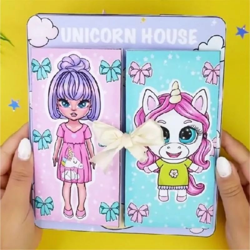 Paper Doll House Unicorn Mainan Stiker Bongkar Pasang Edukatif Anak Seni dan Kerajinan