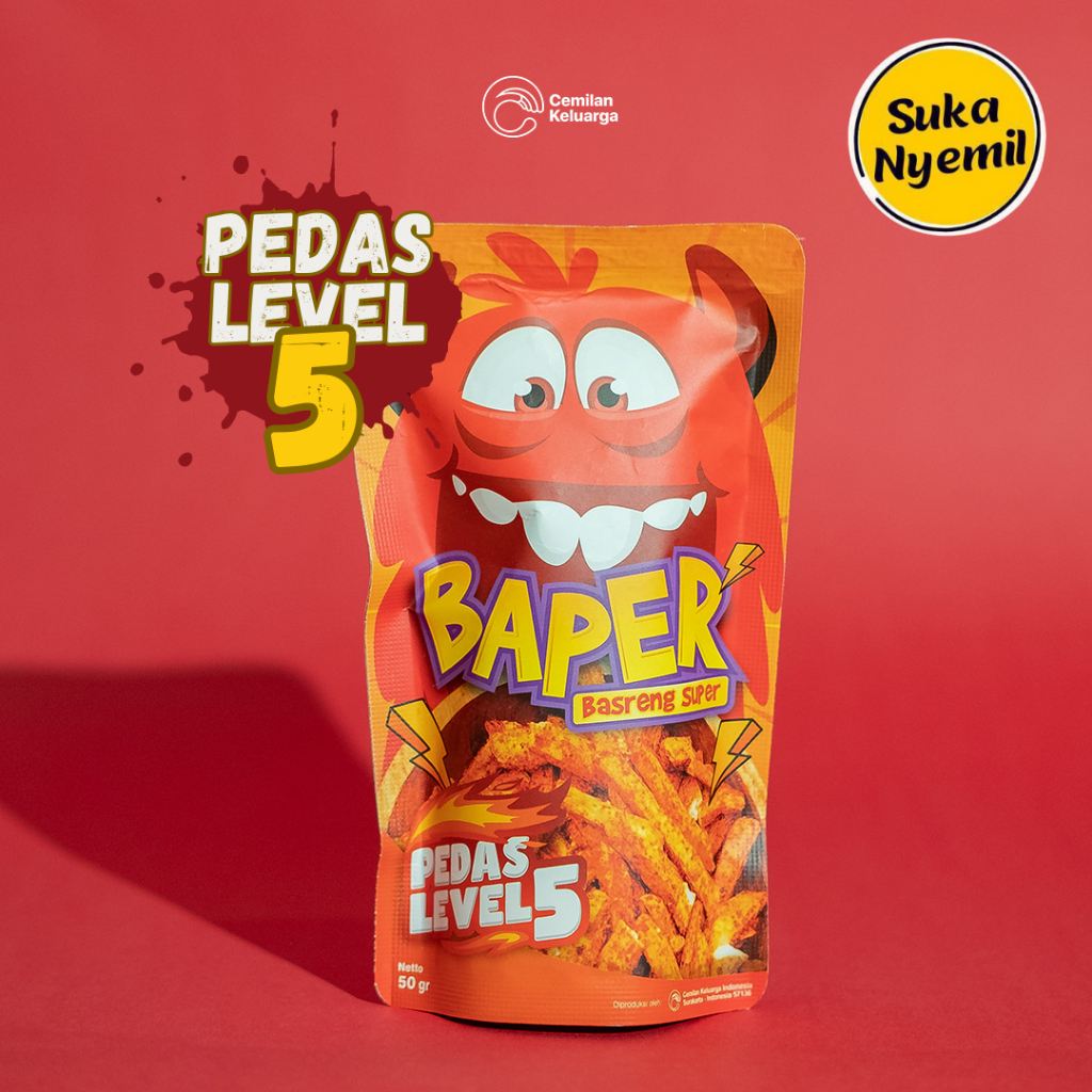 

SUKA NYEMIL - Baper Basreng Super Pedas Level 5 (50 gram) Jajanan Viral Renyah Gurih Cemilan Kekinian Snack Keluarga Indonesia