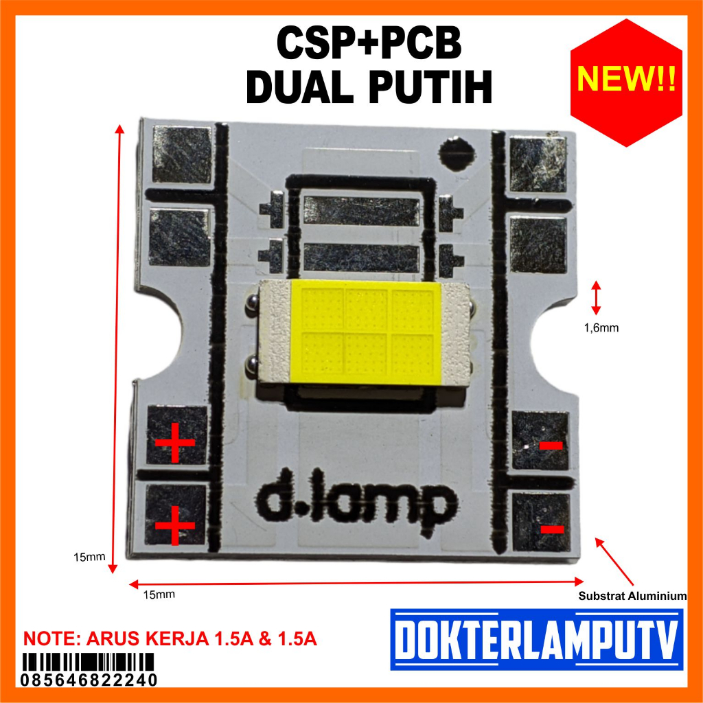 LED CSP+PCB 2X15W DUAL PUTIH UNTUK PROYEKTOR LED MOTOR DLL DIY