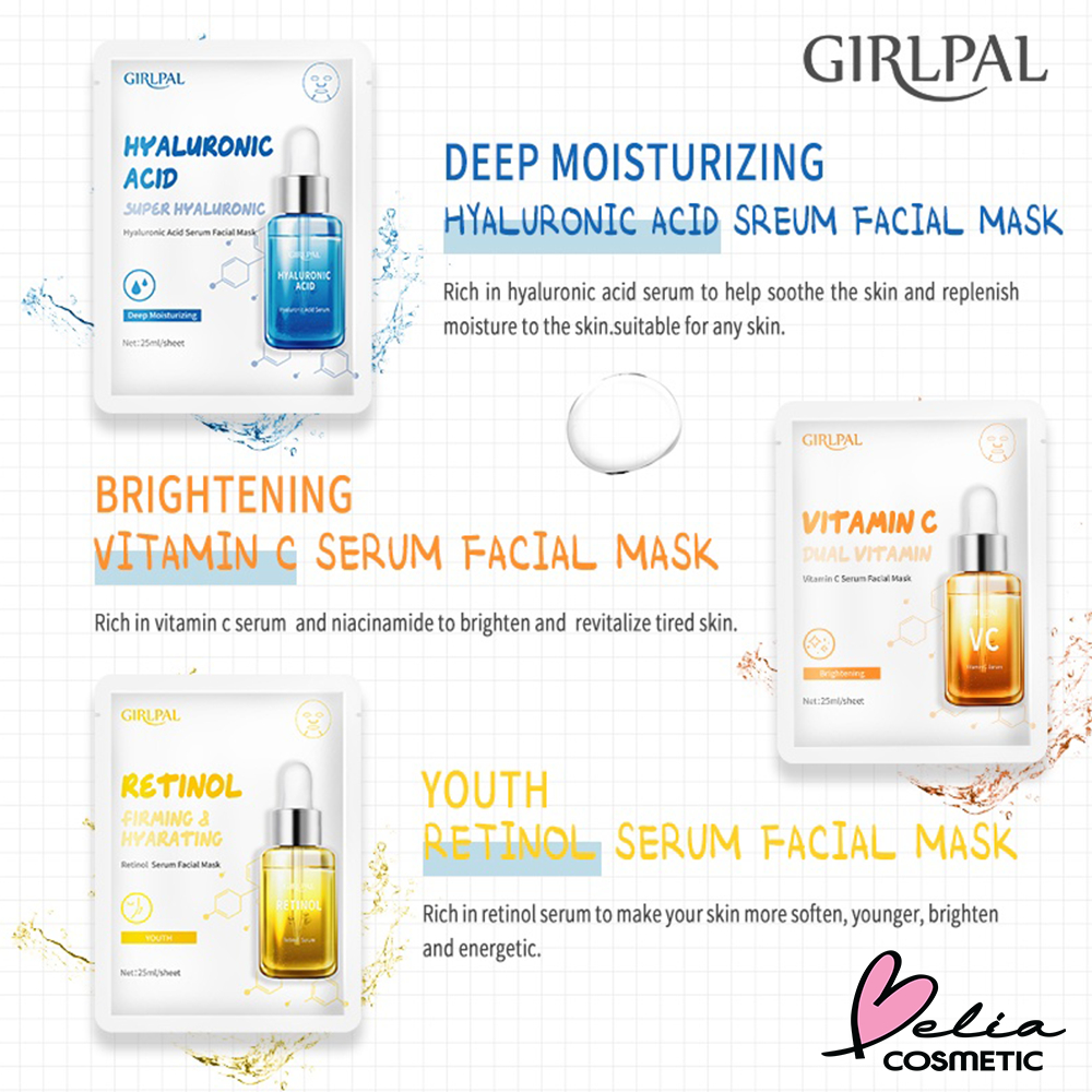❤ BELIA ❤ GIRLPAL Facial Sheet Mask Series | Serum Sheet Mask | Nature Sheet Mask | Masker Wajah Face Skincare | Facial Mask