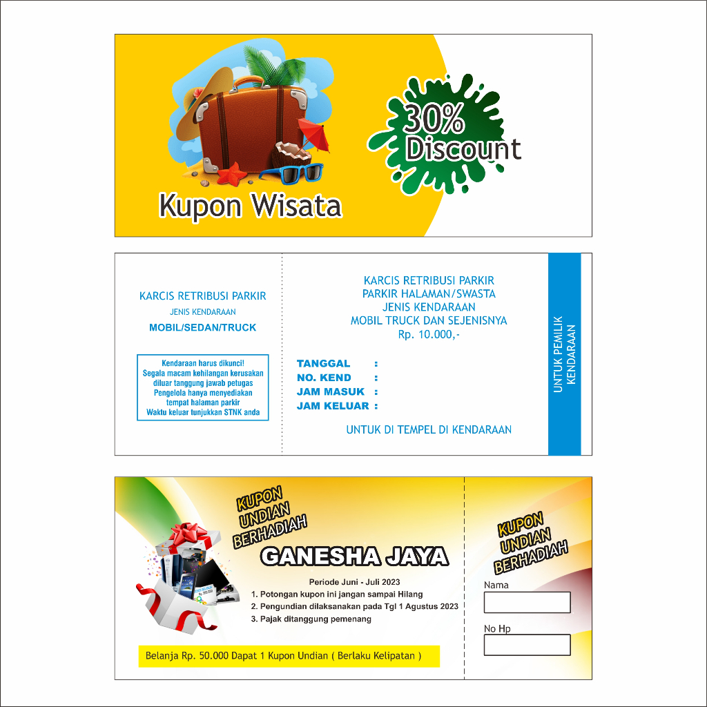 

RK CETAK KUPON KARCIS VOCER CUSTOM 1 RIM Buku kupon custom kupon undian kupon karcis parkir