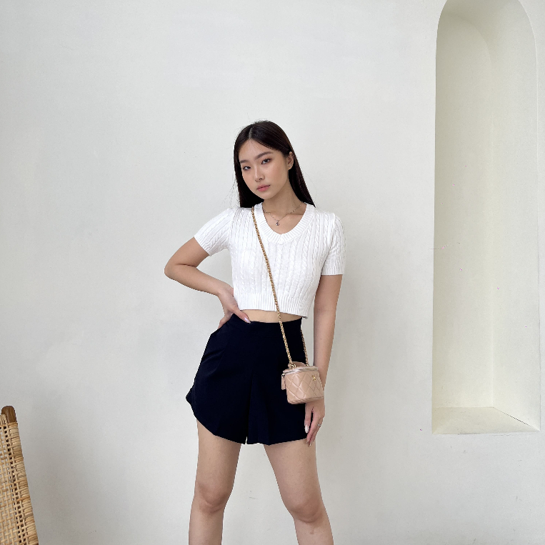 Devora Knit Textured Crop Top / Atasan Rajut / Blouse Casual / Korean Style