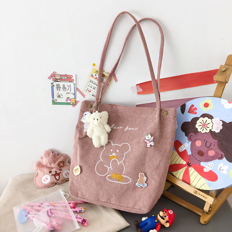 BEARY Shoulder Tote Hand Bag Tas Bahu Kuliah Sekolah Wanita Aesthetic Motif Karakter Beruang Dumpling Mini Ootd Konser Lucu Fashion Karakter Beruang Stylish  Wanita Korean Vintage Style Chikoisme