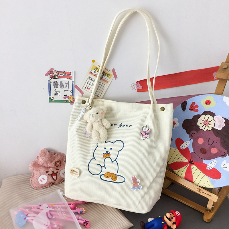 BEARY Shoulder Tote Hand Bag Tas Bahu Kuliah Sekolah Wanita Aesthetic Motif Karakter Beruang Dumpling Mini Ootd Konser Lucu Fashion Karakter Beruang Stylish  Wanita Korean Vintage Style Chikoisme