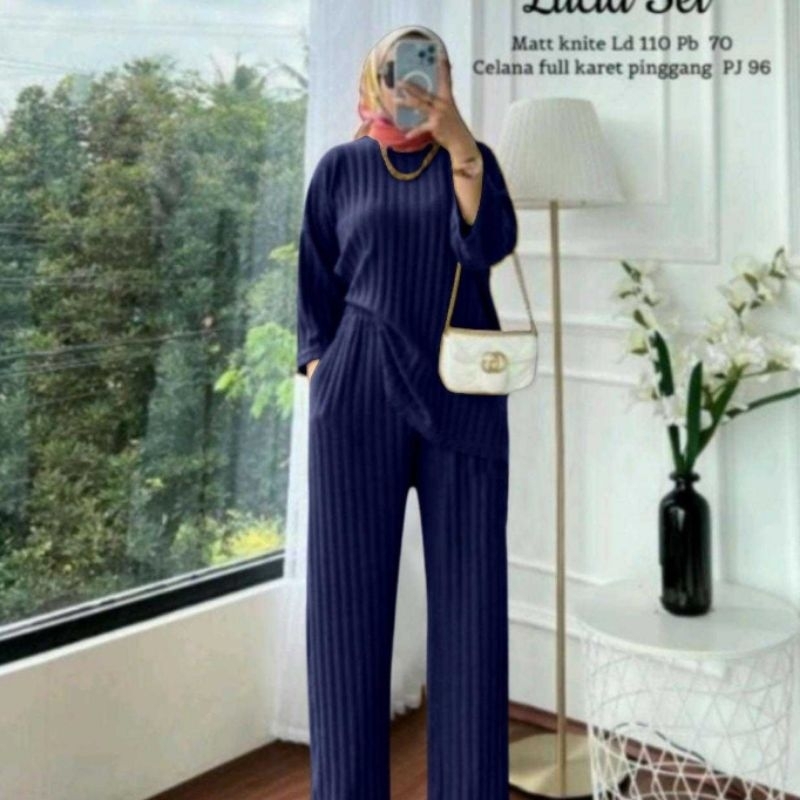 SALE SET LUCIA / SETELAN BLOUSE DAN CELANA / SET CELANA BAHAN LYCRA KNIT