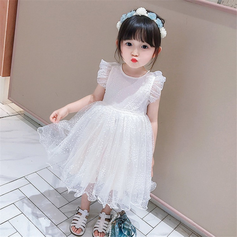 Dress Anak Perempuan Import Gaun Putih Princess Motif Kupu Kupu Butterfly Rok Tutu Mesh Baju Party Ulang Tahun