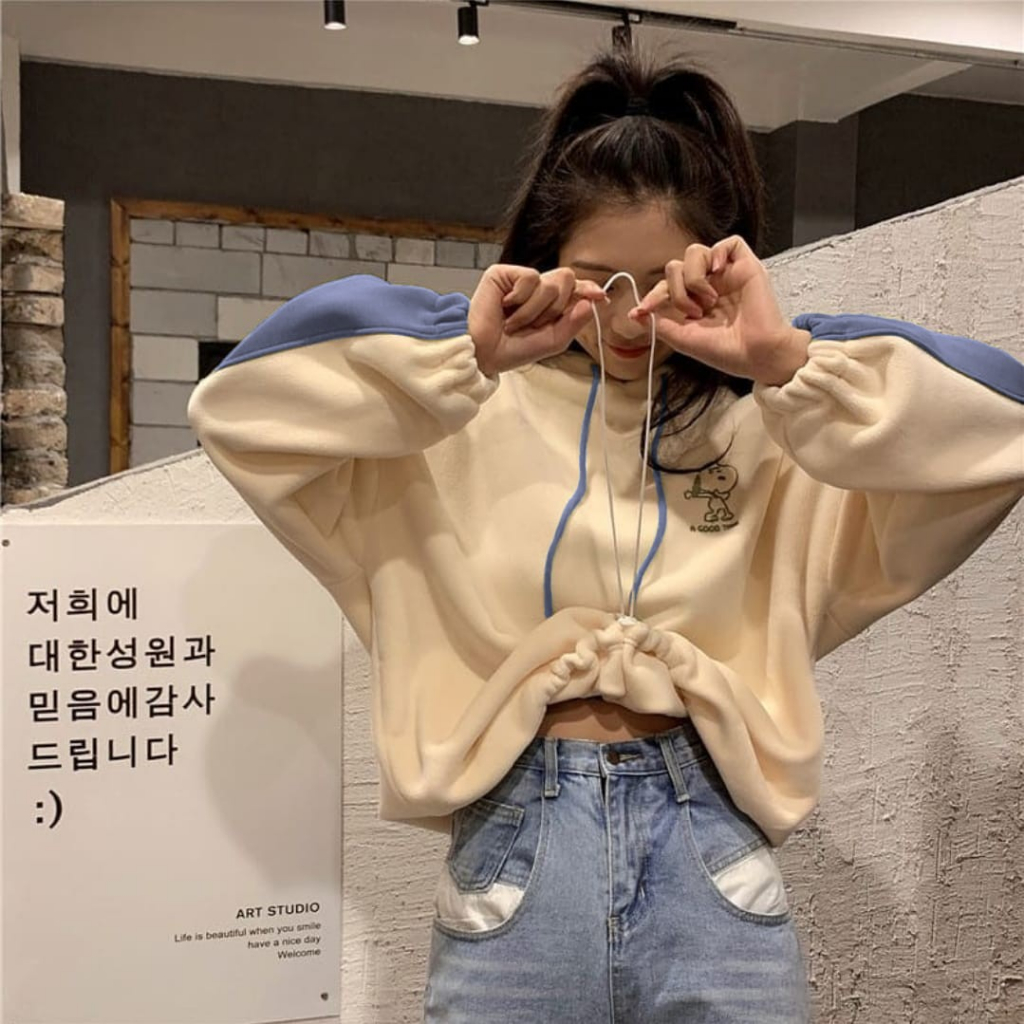 BORDIR ~ SNOOPY HOODIE SWEATER WANITA OVERSIZE