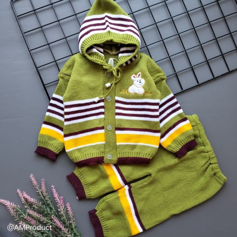 setelan jacket rajut bayi polos 0-6 bulan