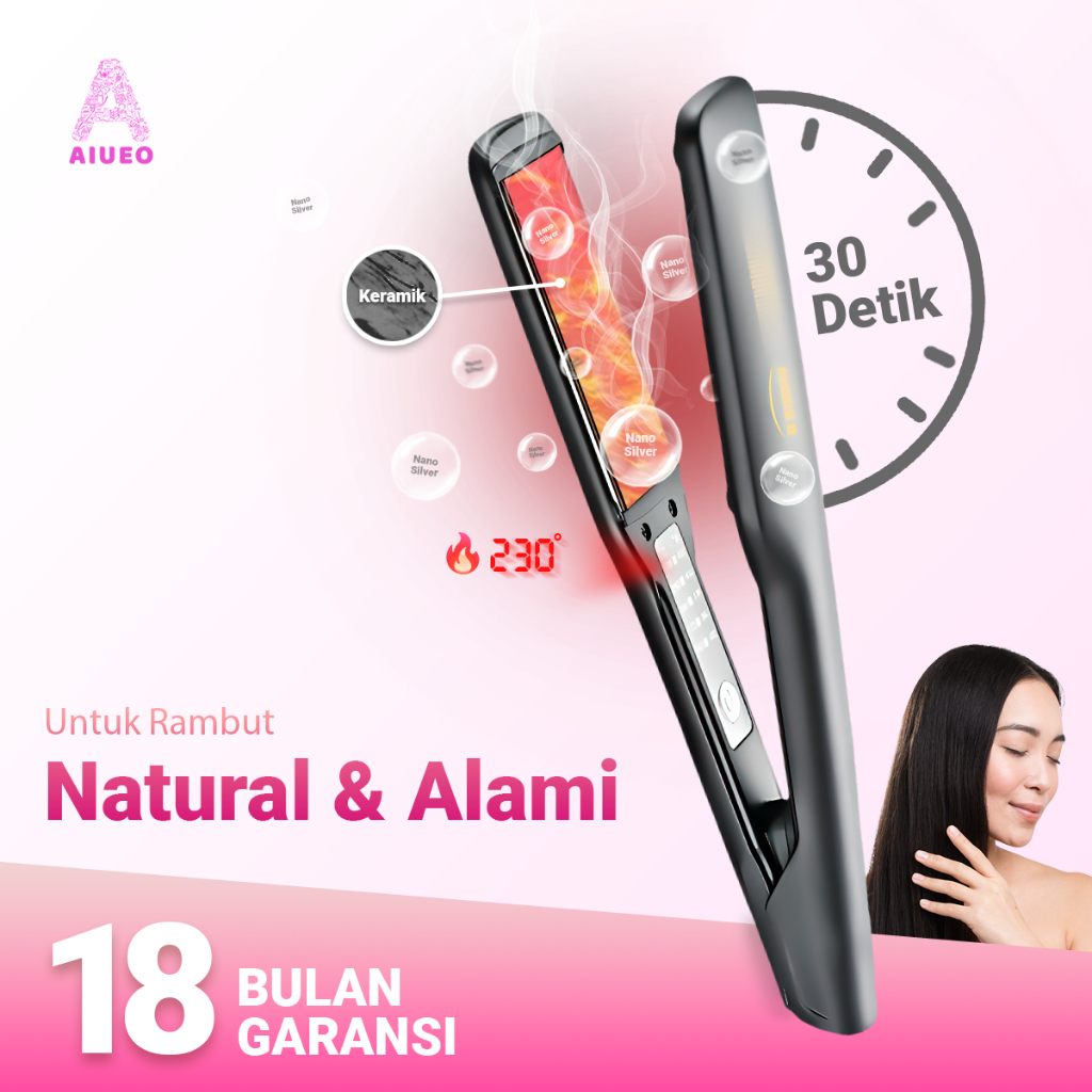 [GARANSI 18 BLN] • Catokan Rambut Curly Hair Straightener AIUEO 2518 Alat Catok Rambut Meluruskan dan Keriting Salon Profesional Daya Rendah - Warna Hitam