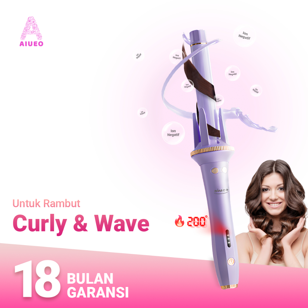 GARANSI 18 BLN | Catok Curly Otomatis AIUEO 168 Keriting Rambut Otomatis Korean Style - Catokan Rambut Curly Wave