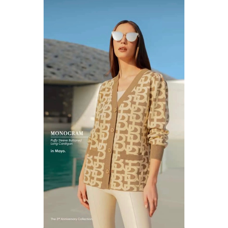 Benang Jarum - MONOGRAM Puffy Sleeve Buttoned Long Cardigan in Mayo size M