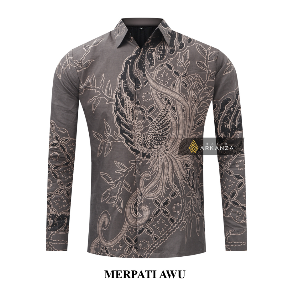 BATIK ARKANZA Motif MERPATI AWU Hem Atasan Kemeja Baju Batik Pria Cowok Laki Laki Slimfit Full Lapis Furing Lengan Panjang Lengan Pendek Original Asli