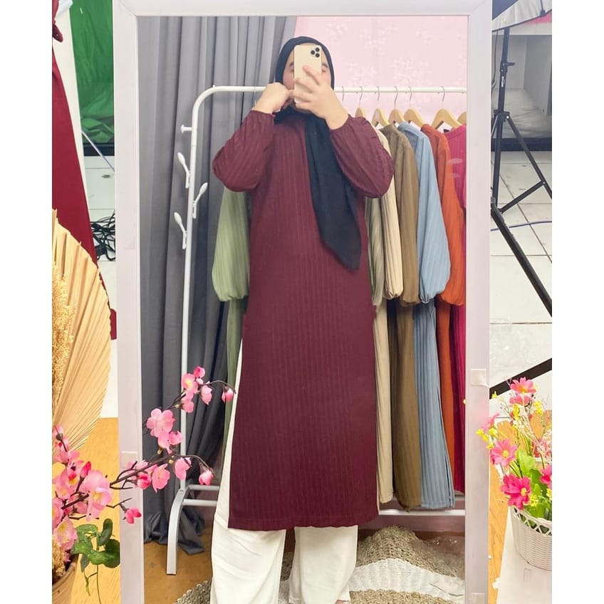 Kimia long tunik hornet knit premium - fashion rajut bandung
