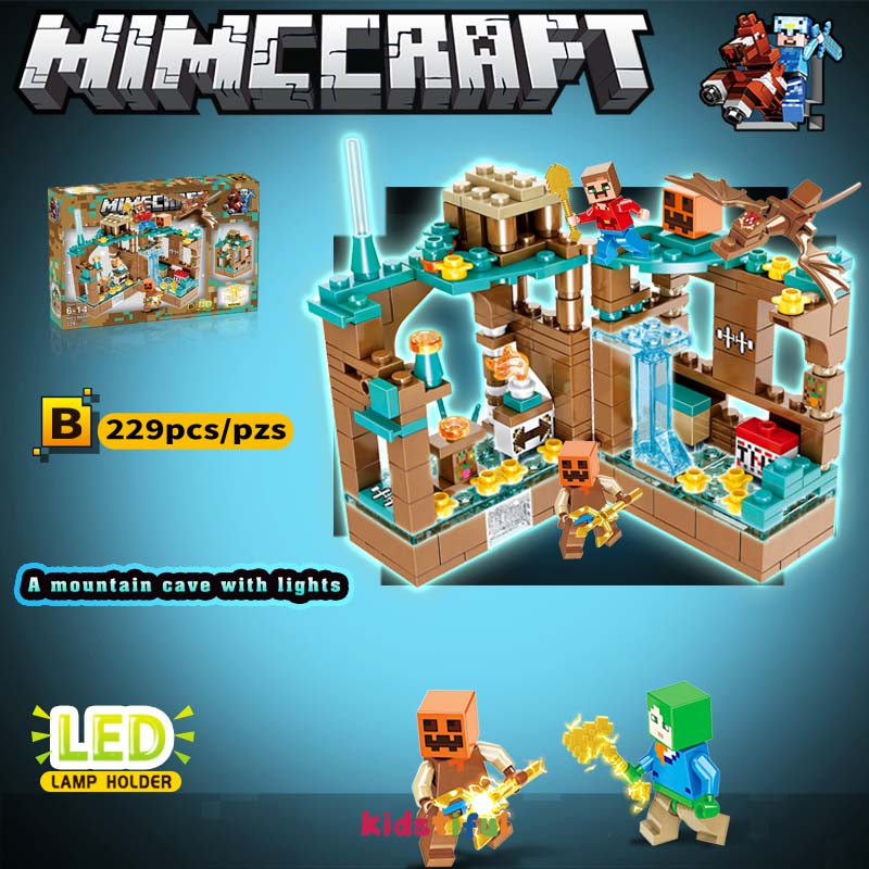 【COD】Mainan Block Edukasi Mainan Anak Bricks Minecraft Minicraft Mainan Versi lampu LED