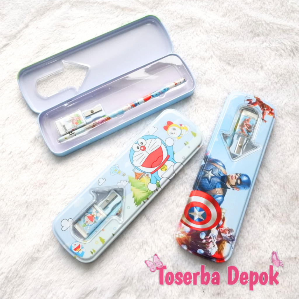 Tempat Pensil Anak KALENG SET Karakter Motif Random Kotak Pensil Anak Sekolah