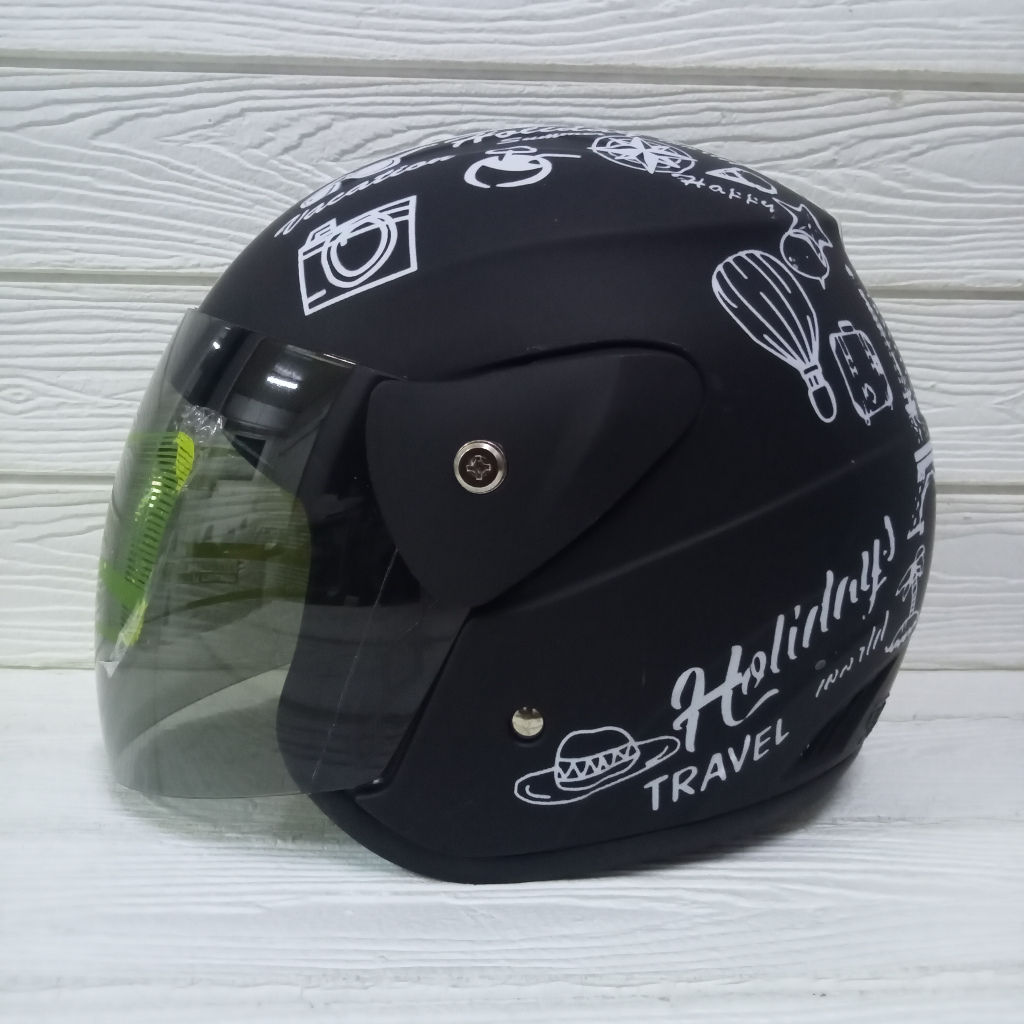 Helm Evo Nuvo SNI Dewasa Motif Traveling Hitam Doff