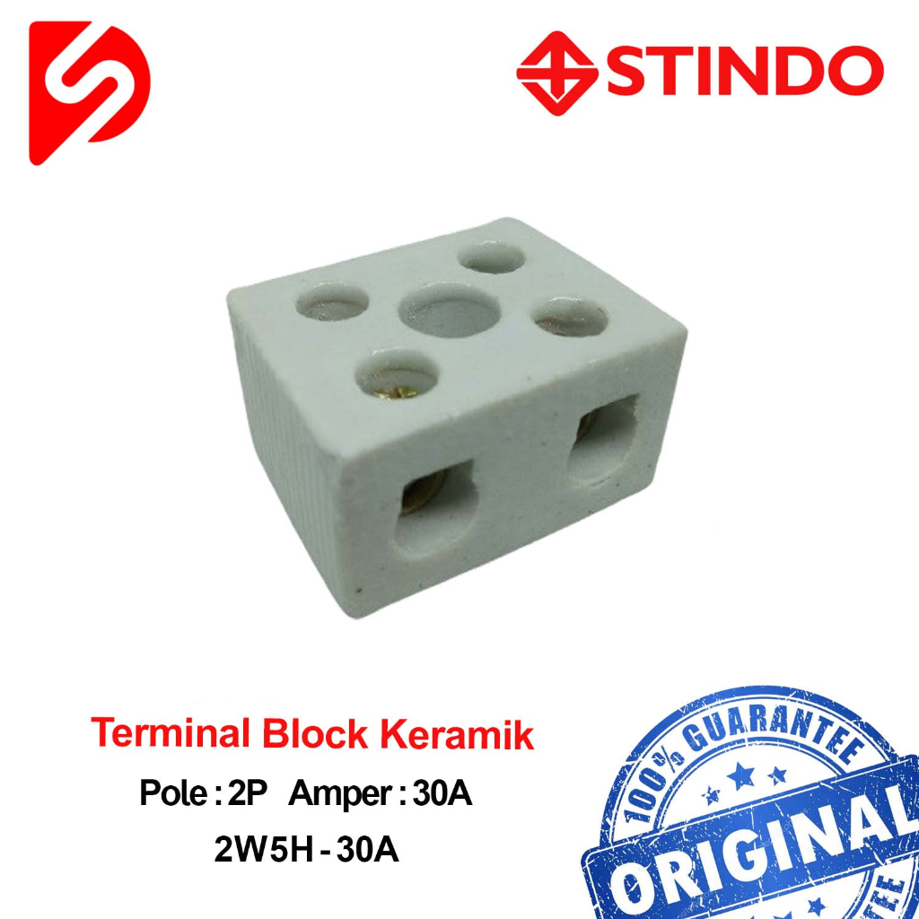 Terminal Block Keramik 2W5H-30A 2Pole 30A STINDO