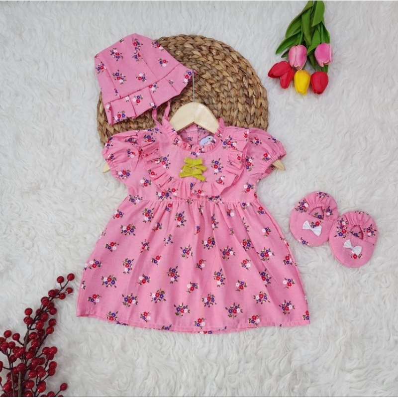 baju bayi perempuan dress topi sepatu