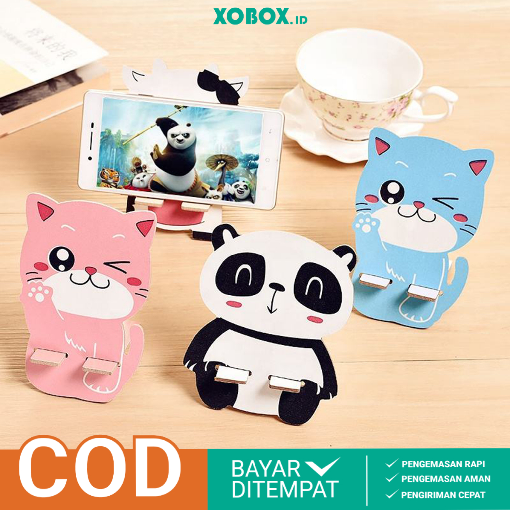 Stand Holder Phone Full Kayu Lucu Warna Warni Kucing dan Kelinci AH028 - XOBOX