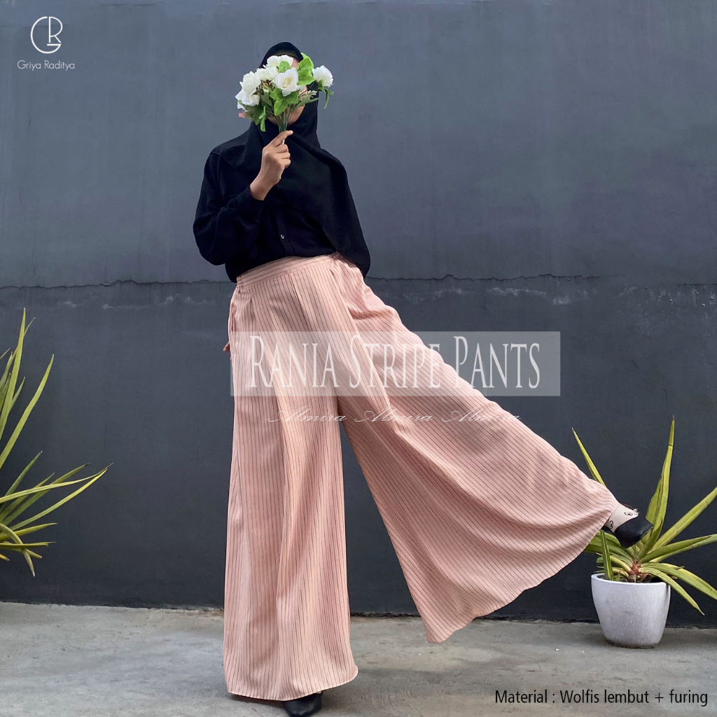 Celana Kulot Panjang Motif Garis Salur Rania Stripe Pants Almira