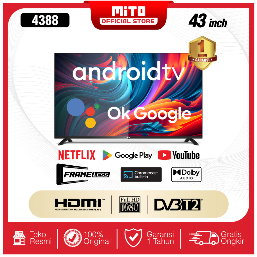 MITO MITOCHIBA DIGITAL ANDROID SMART TV 4388 OK GOOGLE VOICE COMMAND MITO ANDROID TV Full HD 43 INCH