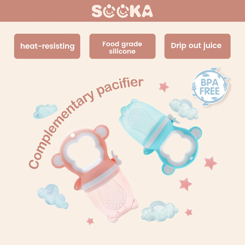 SOOKA Dot Teether Bayi  - Kantong jaring silikon gigitan dengan suplemen tambahan buah &amp; sayuran untuk melatih tumbuh gigi bayi, tether silikon sudah BPA Free  SK-ECC1133