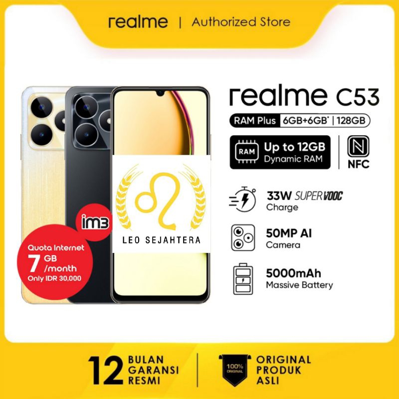 Realme C53 ram 6gb 128gb NFC baru IMEI ok bonus case garansi resmi 1 tahun