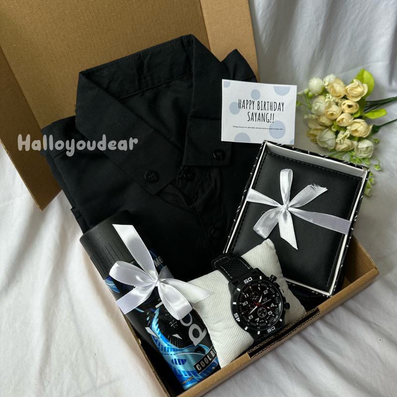 Giftbox / hampers / kado cowok kemeja polos hitam