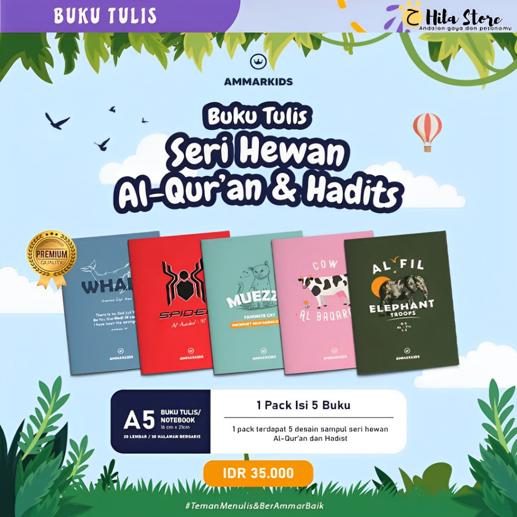 

Buku Tulis Sekolah A5 By Ammarkids Seri Annimal Al-Qur'an & Hadist