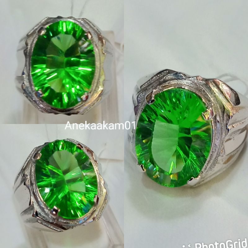 Cincin Batu MOLDAVITE GREEN Batu Meteor Hijau loster