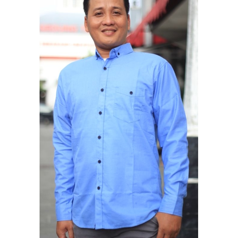 KEMEJA COUPLE AYAH &amp; ANAK WARNA BIRU DENIM KATUN SIGARET PREMIUM (HARGA SATUAN)